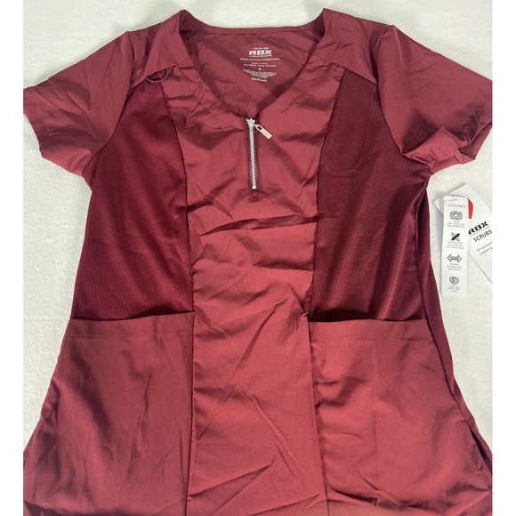 RBX Tops - RBX Activewear Women's Scrub Top Small Burgundy Zip Front Stretch Panels NWT